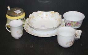 Group of Painted Porcelain Includes condiment jar, cups, two butter dishes, small bowl, two pieces Limoges