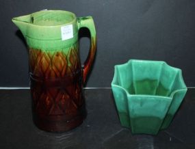 Signed Hager Planter and Pottery Pitcher No mark and chip on bottom of pitcher; planter 5 7/8
