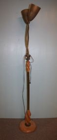 Brass and Wood Floor Lamp 70