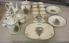 Spode Christmas China Includes large platter, serving trays, egg nog cups, two covered jars, teapots, two sugars, creamer, trivet; 20 pieces