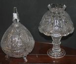 Lead Crystal Fairy Lamp and Covered Compote Lamp has chip on rim and compote has one broken foot