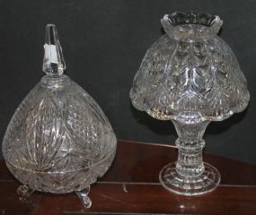 Lead Crystal Fairy Lamp and Covered Compote Lamp has chip on rim and compote has one broken foot