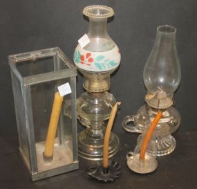Two Glass Oil Lamps with Handle and Two Candle Holders Lamps 14