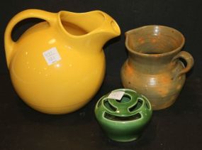 Large Yellow Ceramic Pitcher, Pottery Pitcher, Frog