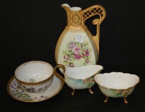 Austrian Pitcher, Large Limoges Cup and Saucer, Limoges Footed Creamer/Sugar