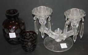 Romanian Cut Glass Tumble Up, Candlestick with Bobeche