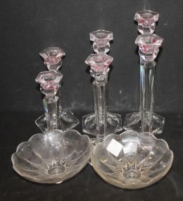 Glass Candlesticks, Six Bobeches