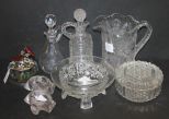 Glass Cruets, Pitcher, Covered Jar, Salt Cellars