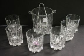 Lead Crystal Ice Bucket and Six Tumblers Tongs are plastic; bucket 5