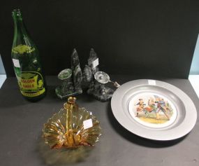 Art Glass Dish, Plate, Golden Eagle Bottle, and Onyx Bookends dish 6