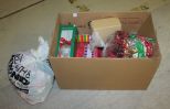 Box Lot of Christmas Bows, Candle Topper, and Napkins