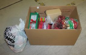 Box Lot of Christmas Bows, Candle Topper, and Napkins