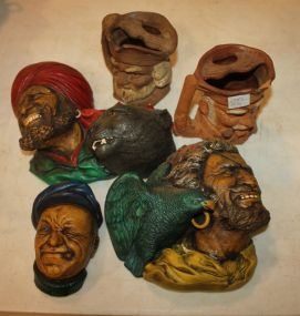 Ceramic Painted Sconces of Pirates, Sailor, and Two Mugs
