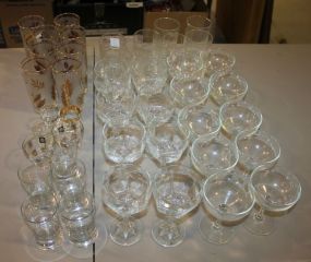 Large Group of Glasses including eight vintage with gold leaf design
