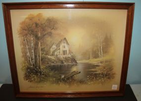 Print of Old House on a Creek Signed 21