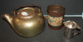 Rusted Metal Kettle, Sifter, and Pitcher