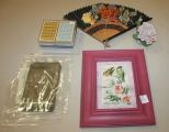 Advertising Cards, Framed Greeting Fan, and Porcelain Fish