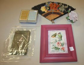 Advertising Cards, Framed Greeting Fan, and Porcelain Fish