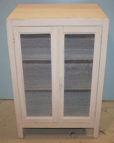 Painted Cabinet mesh doors, two interior shelves, 23