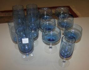 Group of Fourteen Blue Glasses and Clear Stem