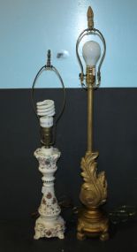 Italian Painted Ceramic Lamp and Gold Decorative Lamp