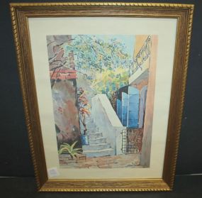 Watercolor Print of Steps signed L. Gluck Virgin Islands 13