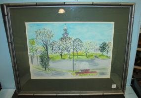 Old Courthouse Museum Watercolor signed Elizabeth Mitchell Pajerski 1915-2003, Vicksburg Artist, 27