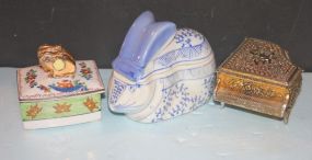 Piano Music Box, Blue and White Porcelain Rabbit Box, and Porcelain Box with Rabbit Lid