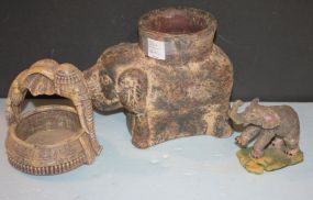 Ceramic Elephant and Two Resin Elephants