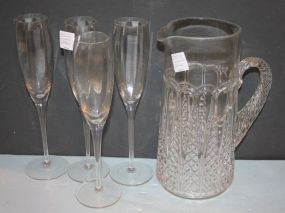 Press Glass Pitcher and 4 Champagne Glasses