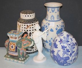Porcelain Platter, Blue/White Vase, Kun Yen, Porcelain Egg, Elephant, and Covered Jar blue/vase 12