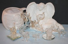 Angel Mug, Angel Figurine, and Small Glass Elephants