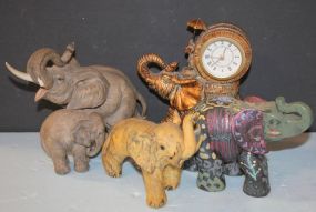 Elephant Clock and Other Resin Elephants