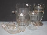 Glass Ice Bucket, Vases, and Relish Dish