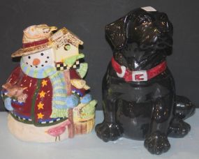 Snowman Cookie Jar and Dog Cookie Jar