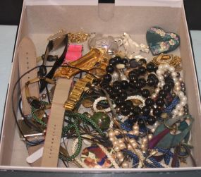 Box Lot of Costume Jewelry Watches, Necklaces, and Earrings