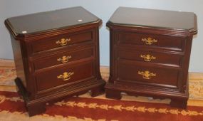 Pair of Basset Furniture Bedside Table glass top, 25
