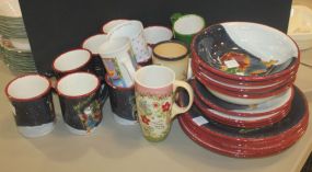 Christmas Dishes 4 plates, 4 bowls, 4 salad bowls, mugs