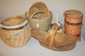 Group of Baskets including Sewing basket with contents.