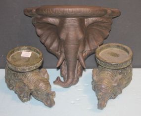 Elephant Sconce and Pair of Elephant Candlesticks