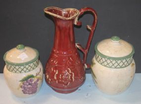 Ceramic Ewer and Two Covered Ceramic Jars Ewer 13