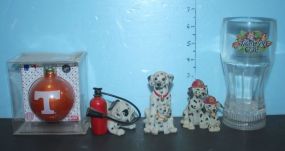 Tennessee Volunteers Ornament, 3 Dalmation Figurines, and Light up Rain Forest Caf Plastic Glass