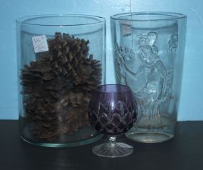 Bund Glass Vase, Clear Vase, Small Purple Cut Brandy Glass