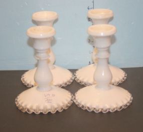 4 Fenton Milk Glass Silver Crest Candleholders 6