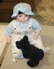 Porcelain Baby Doll with Toy Dog