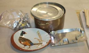 Stangl Pottery Pheasant Ashtray, Thirteen Tin Cookie Cutter, and Copper Pot