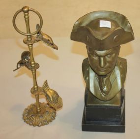 Cast Metal Bust of George Washington and Brass Hand Towel Rack