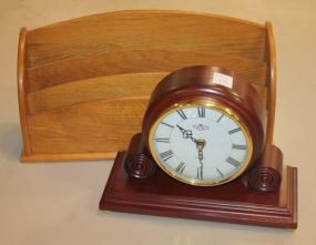 Modern Wood Mantel Clock and Slotted Wooden Desk Organizer