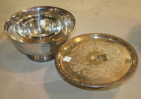 Set of Three Nesting Gorham Silverplate, Paul Reverve, Bowls, Silverplate Cake Stand