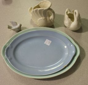 Two Lu-Ray Platter, Two Porcelain Swans, and Small Bird platters (one chipped)